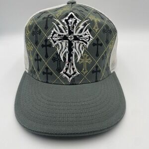 Black White Cross Rhinestones Embroidery Adult Gray Snapback Trucker Hat Cap